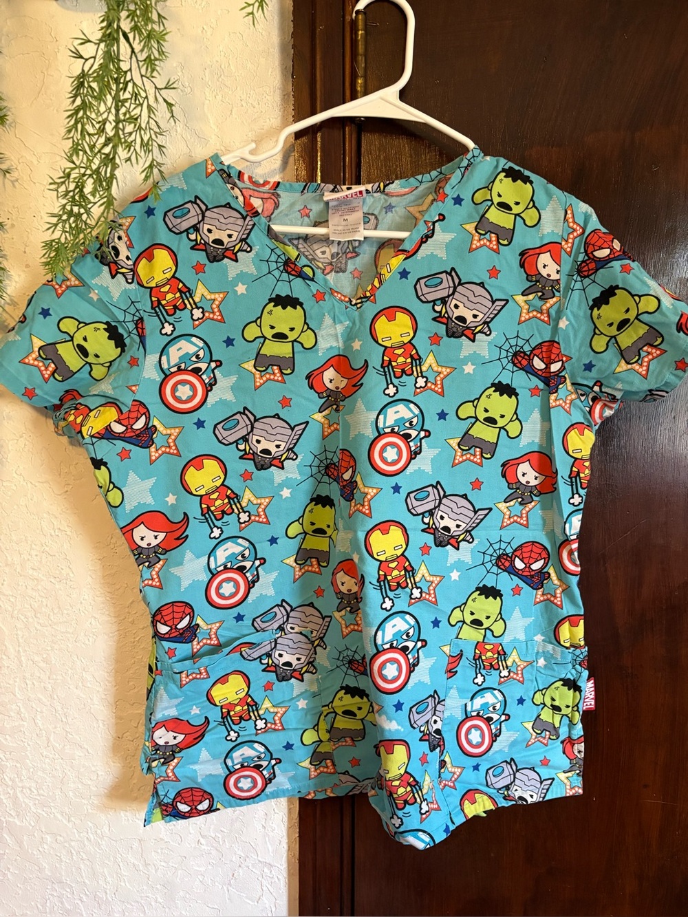Kids Marvel Superhero Cartoon Print Top , Minions- Turquoise Scrub Tops set of
